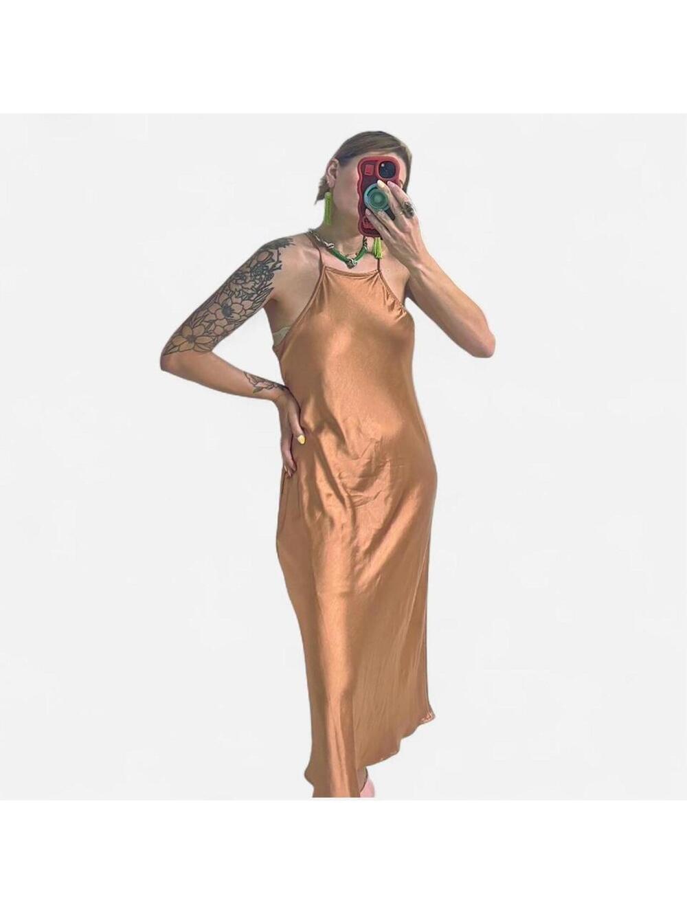 Bronze Champagne VICI Satin Midi Dress